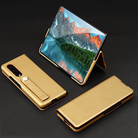 Luxus Leder Hülle Handyhülle und Kunststoff Schutzhülle Hartschalen Tasche T02 für Samsung Galaxy Z Fold4 5G Gold