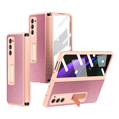 Luxus Leder Hülle Handyhülle und Kunststoff Schutzhülle Hartschalen Tasche Z03 für Samsung Galaxy Z Fold2 5G Rosegold