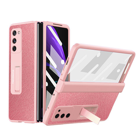 Luxus Leder Hülle Handyhülle und Kunststoff Schutzhülle Hartschalen Tasche Z06 für Samsung Galaxy Z Fold2 5G Rosegold