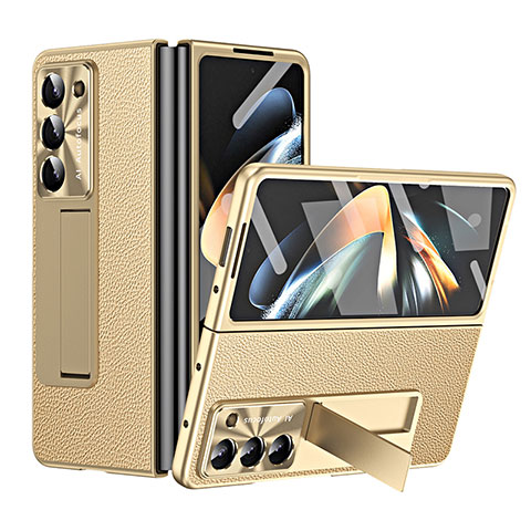 Luxus Leder Hülle Handyhülle und Kunststoff Schutzhülle Hartschalen Tasche ZL1 für Samsung Galaxy Z Fold5 5G Gold