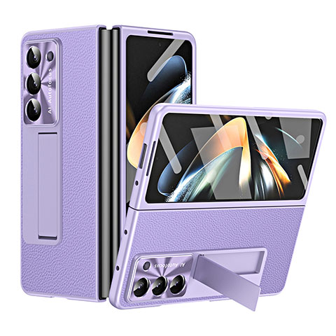 Luxus Leder Hülle Handyhülle und Kunststoff Schutzhülle Hartschalen Tasche ZL1 für Samsung Galaxy Z Fold5 5G Violett