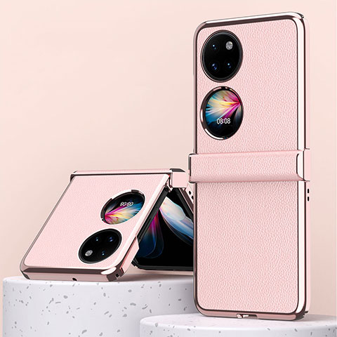 Luxus Leder Hülle Handyhülle und Kunststoff Schutzhülle Hartschalen Tasche ZL2 für Huawei P50 Pocket Rosegold