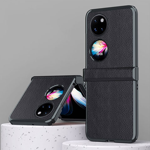 Luxus Leder Hülle Handyhülle und Kunststoff Schutzhülle Hartschalen Tasche ZL2 für Huawei P60 Pocket Schwarz