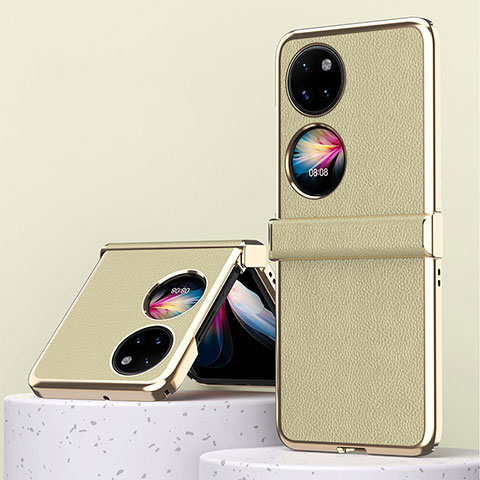 Luxus Leder Hülle Handyhülle und Kunststoff Schutzhülle Hartschalen Tasche ZL2 für Huawei Pocket S Gold