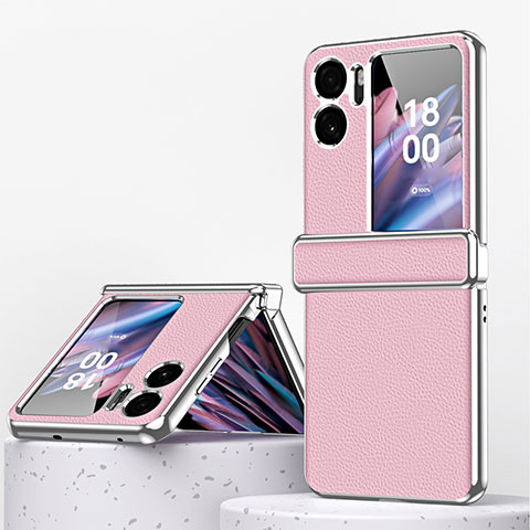 Luxus Leder Hülle Handyhülle und Kunststoff Schutzhülle Hartschalen Tasche ZL2 für Oppo Find N2 Flip 5G Rosegold