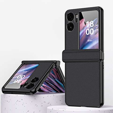 Luxus Leder Hülle Handyhülle und Kunststoff Schutzhülle Hartschalen Tasche ZL2 für Oppo Find N2 Flip 5G Schwarz