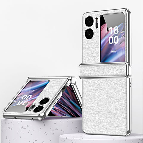 Luxus Leder Hülle Handyhülle und Kunststoff Schutzhülle Hartschalen Tasche ZL2 für Oppo Find N2 Flip 5G Silber