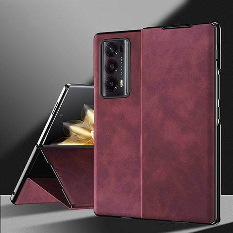 Luxus Leder Hülle Handyhülle und Kunststoff Schutzhülle Hartschalen Tasche ZL3 für Huawei Honor Magic V2 5G Rot