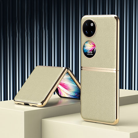 Luxus Leder Hülle Handyhülle und Kunststoff Schutzhülle Hartschalen Tasche ZL3 für Huawei P50 Pocket Gold