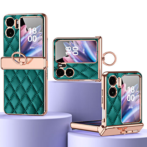 Luxus Leder Hülle Handyhülle und Kunststoff Schutzhülle Hartschalen Tasche ZL3 für Oppo Find N2 Flip 5G Grün