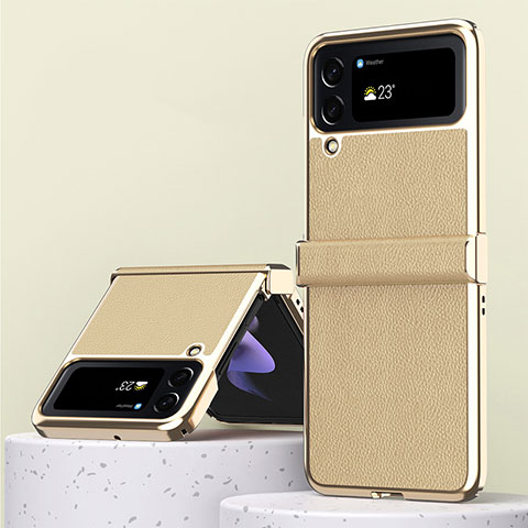 Luxus Leder Hülle Handyhülle und Kunststoff Schutzhülle Hartschalen Tasche ZL3 für Samsung Galaxy Z Flip4 5G Gold