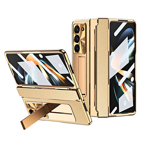 Luxus Leder Hülle Handyhülle und Kunststoff Schutzhülle Hartschalen Tasche ZL3 für Samsung Galaxy Z Fold5 5G Gold