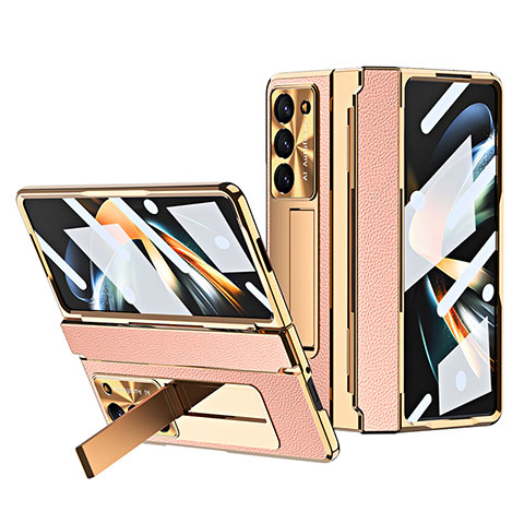 Luxus Leder Hülle Handyhülle und Kunststoff Schutzhülle Hartschalen Tasche ZL3 für Samsung Galaxy Z Fold5 5G Rosegold