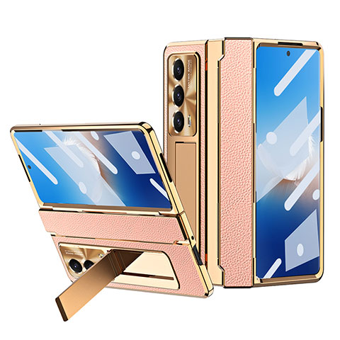 Luxus Leder Hülle Handyhülle und Kunststoff Schutzhülle Hartschalen Tasche ZL4 für Huawei Honor Magic Vs2 5G Rosegold