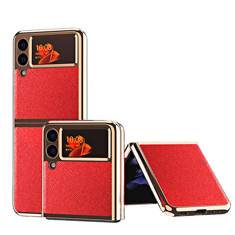 Luxus Leder Hülle Handyhülle und Kunststoff Schutzhülle Hartschalen Tasche ZL4 für Samsung Galaxy Z Flip3 5G Rot