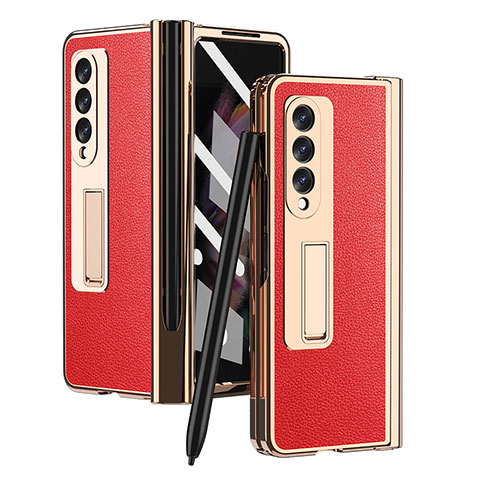 Luxus Leder Hülle Handyhülle und Kunststoff Schutzhülle Hartschalen Tasche ZL4 für Samsung Galaxy Z Fold3 5G Rot