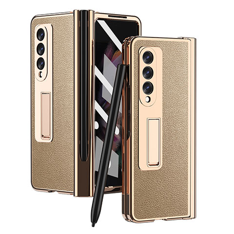 Luxus Leder Hülle Handyhülle und Kunststoff Schutzhülle Hartschalen Tasche ZL4 für Samsung Galaxy Z Fold4 5G Gold