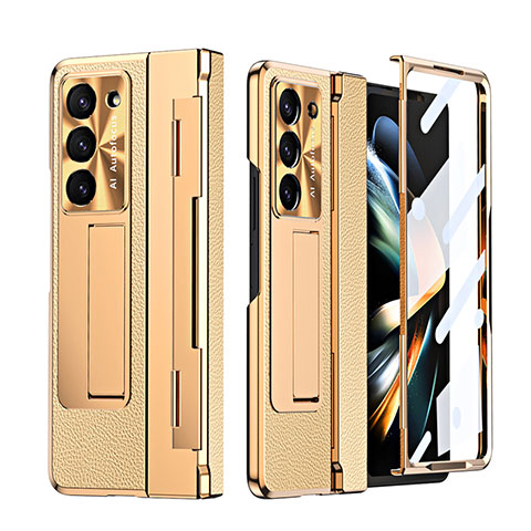 Luxus Leder Hülle Handyhülle und Kunststoff Schutzhülle Hartschalen Tasche ZL4 für Samsung Galaxy Z Fold5 5G Gold