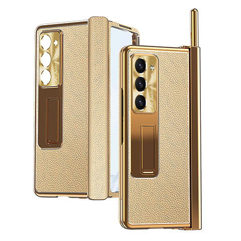 Luxus Leder Hülle Handyhülle und Kunststoff Schutzhülle Hartschalen Tasche ZL4 für Samsung Galaxy Z Fold5 5G Gold