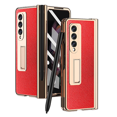 Luxus Leder Hülle Handyhülle und Kunststoff Schutzhülle Hartschalen Tasche ZL5 für Samsung Galaxy Z Fold3 5G Rot