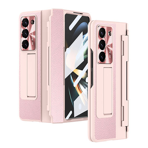 Luxus Leder Hülle Handyhülle und Kunststoff Schutzhülle Hartschalen Tasche ZL5 für Samsung Galaxy Z Fold5 5G Rosa