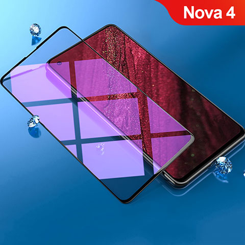 Schutzfolie Full Coverage Displayschutzfolie Panzerfolie Gehärtetes Glas Glasfolie Anti Blue Ray Skins zum Aufkleben Panzerglas F02 für Huawei Nova 4 Schwarz