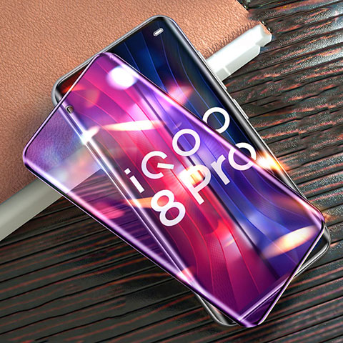 Schutzfolie Full Coverage Displayschutzfolie Panzerfolie Gehärtetes Glas Glasfolie Anti Blue Ray Skins zum Aufkleben Panzerglas F02 für Vivo iQOO 8 Pro 5G Schwarz