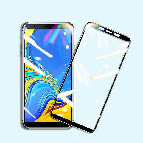 Schutzfolie Full Coverage Displayschutzfolie Panzerfolie Gehärtetes Glas Glasfolie Skins zum Aufkleben Panzerglas F02 für Samsung Galaxy A7 (2018) A750 Schwarz