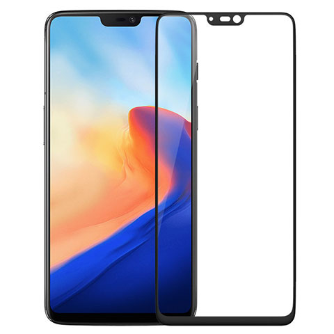 Schutzfolie Full Coverage Displayschutzfolie Panzerfolie Skins zum Aufkleben Gehärtetes Glas Glasfolie F02 für OnePlus 6 Schwarz