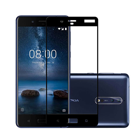 Schutzfolie Full Coverage Displayschutzfolie Panzerfolie Skins zum Aufkleben Gehärtetes Glas Glasfolie für Nokia 8 Schwarz