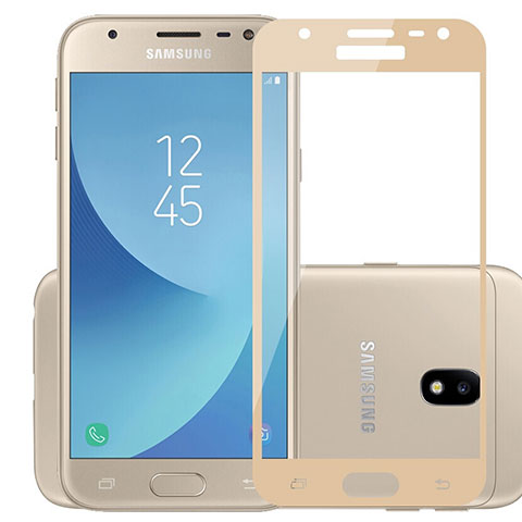 Schutzfolie Full Coverage Displayschutzfolie Panzerfolie Skins zum Aufkleben Gehärtetes Glas Glasfolie für Samsung Galaxy J3 Pro (2017) Gold