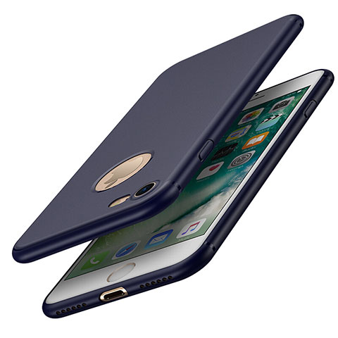 Schutzhülle Kunststoff Tasche Matt Loch für Apple iPhone 7 Blau