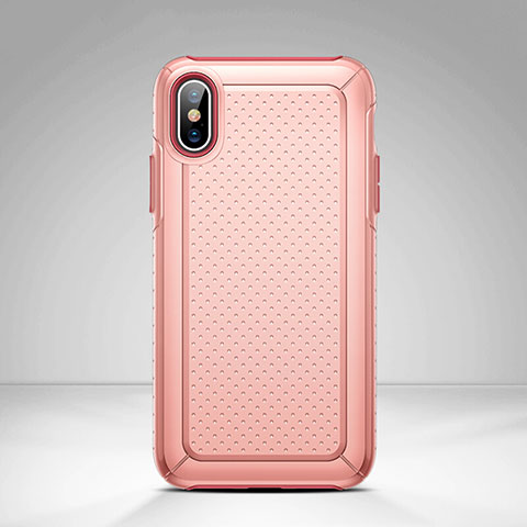 Schutzhülle Kunststoff und Silikon Hülle Punkte Loch für Apple iPhone Xs Rosa