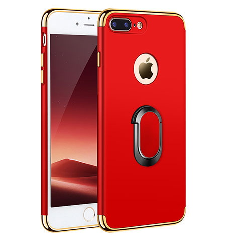 Schutzhülle Luxus Metall Rahmen und Kunststoff mit Fingerring Ständer A01 für Apple iPhone 8 Plus Rot