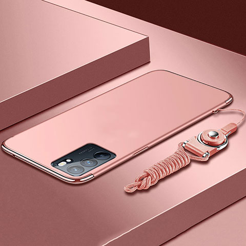 Schutzhülle Luxus Metall Rahmen und Kunststoff Schutzhülle Tasche für Oppo Reno6 5G Rosegold