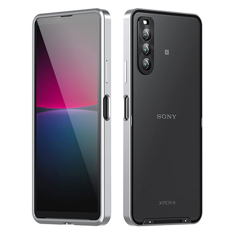 Schutzhülle Luxus Metall Rahmen und Kunststoff Schutzhülle Tasche für Sony Xperia 10 IV SOG07 Silber