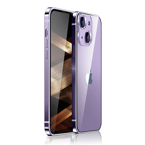 Schutzhülle Luxus Metall Rahmen und Kunststoff Schutzhülle Tasche JB1 für Apple iPhone 15 Plus Violett