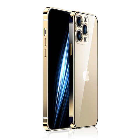 Schutzhülle Luxus Metall Rahmen und Kunststoff Schutzhülle Tasche JB2 für Apple iPhone 13 Pro Gold