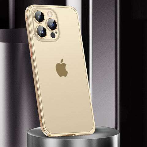 Schutzhülle Luxus Metall Rahmen und Kunststoff Schutzhülle Tasche JL2 für Apple iPhone 14 Pro Gold