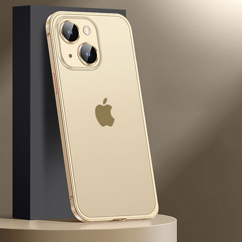 Schutzhülle Luxus Metall Rahmen und Kunststoff Schutzhülle Tasche JL2 für Apple iPhone 15 Gold