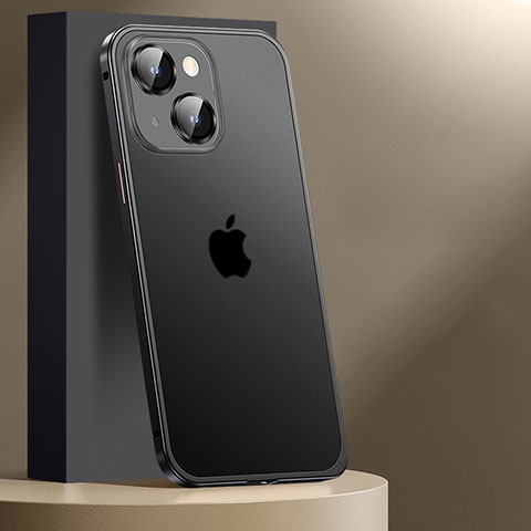 Schutzhülle Luxus Metall Rahmen und Kunststoff Schutzhülle Tasche JL2 für Apple iPhone 15 Plus Schwarz