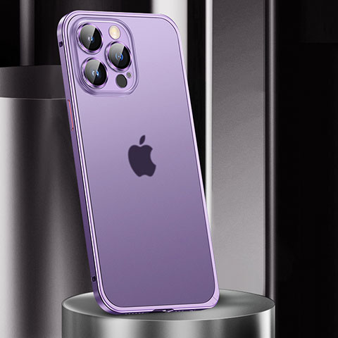 Schutzhülle Luxus Metall Rahmen und Kunststoff Schutzhülle Tasche JL2 für Apple iPhone 15 Pro Max Violett