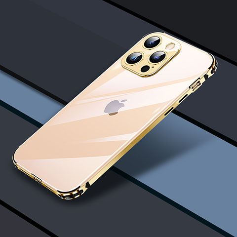 Schutzhülle Luxus Metall Rahmen und Kunststoff Schutzhülle Tasche JL4 für Apple iPhone 13 Pro Max Gold