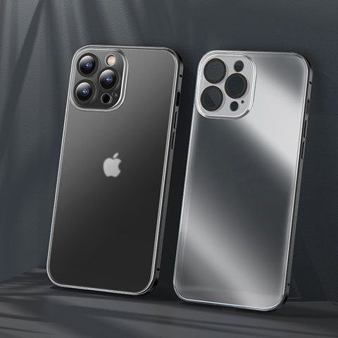 Schutzhülle Luxus Metall Rahmen und Kunststoff Schutzhülle Tasche LF1 für Apple iPhone 13 Pro Max Schwarz