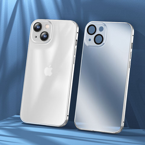 Schutzhülle Luxus Metall Rahmen und Kunststoff Schutzhülle Tasche LF1 für Apple iPhone 13 Silber