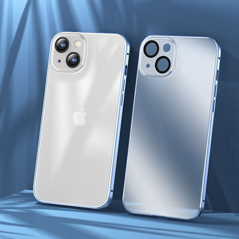 Schutzhülle Luxus Metall Rahmen und Kunststoff Schutzhülle Tasche LF1 für Apple iPhone 14 Blau