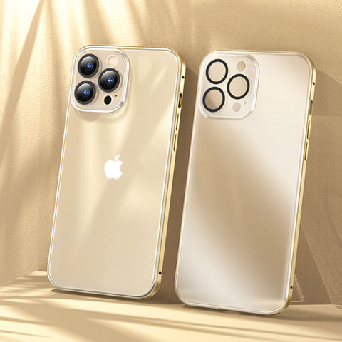 Schutzhülle Luxus Metall Rahmen und Kunststoff Schutzhülle Tasche LF1 für Apple iPhone 14 Pro Max Gold