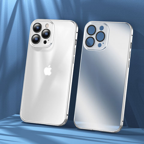 Schutzhülle Luxus Metall Rahmen und Kunststoff Schutzhülle Tasche LF1 für Apple iPhone 14 Pro Silber