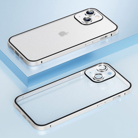 Schutzhülle Luxus Metall Rahmen und Kunststoff Schutzhülle Tasche LF3 für Apple iPhone 15 Plus Silber