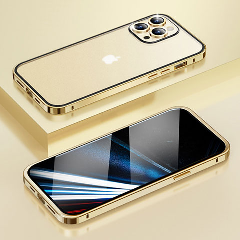 Schutzhülle Luxus Metall Rahmen und Kunststoff Schutzhülle Tasche LF4 für Apple iPhone 13 Pro Gold